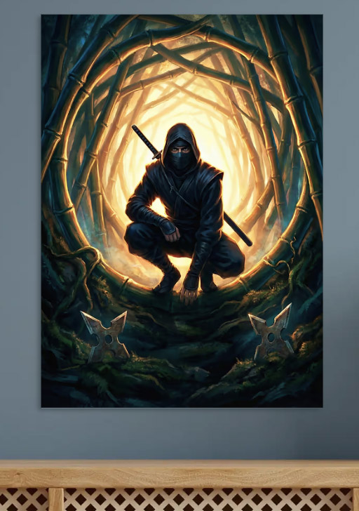 Ninja in Bamboo Forest — metal poster wall art by Lineer